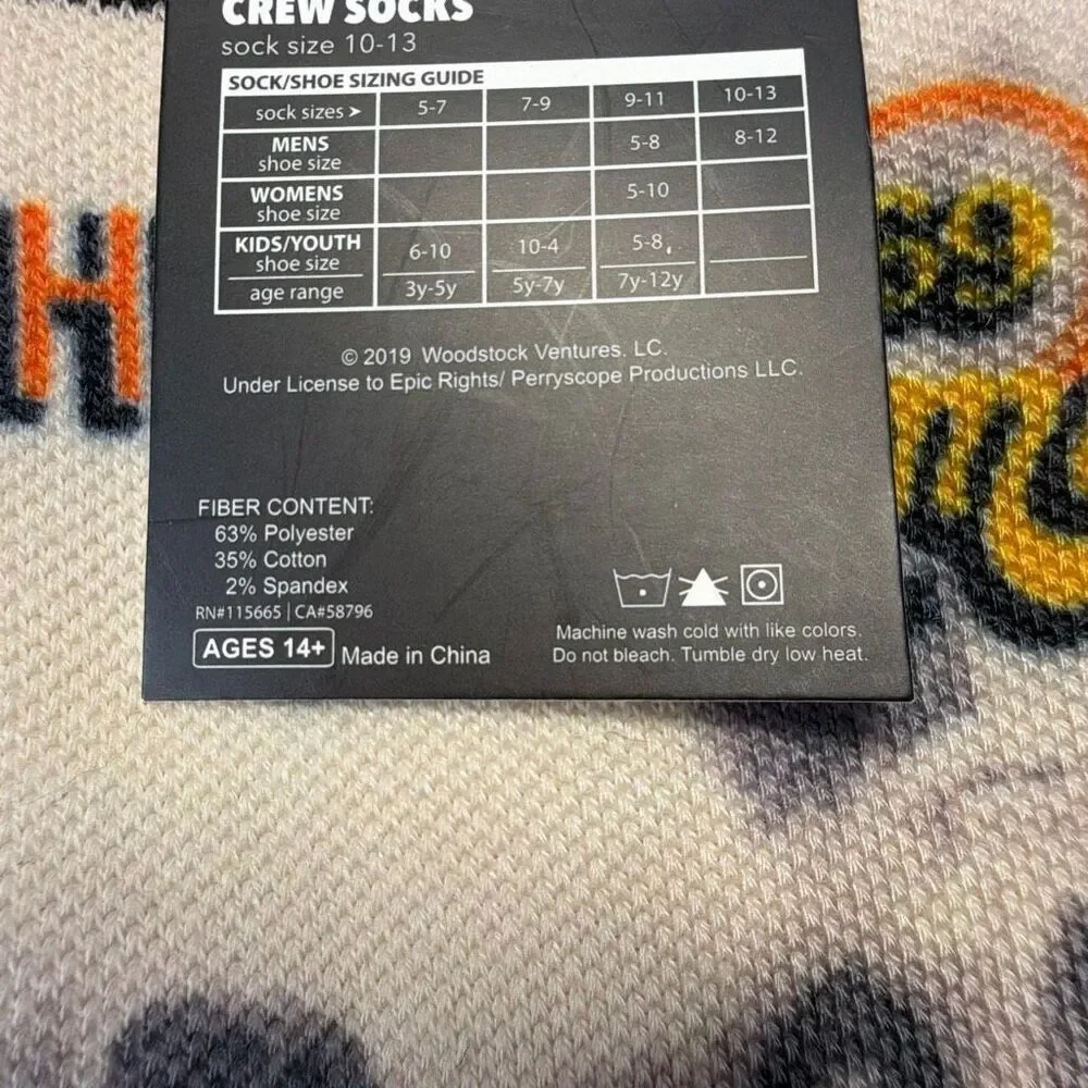 Bioworld Woodstock Hippies 1969 Men’s Crew Socks 10-13